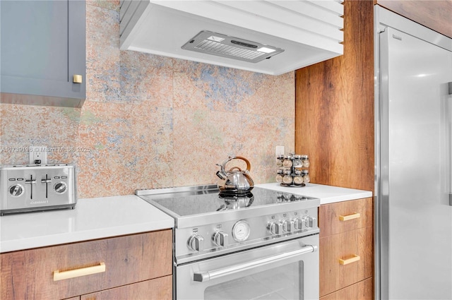 kitchen with appliances with stainless steel finishes and custom range hood