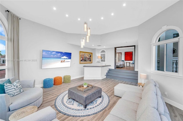 living room featuring light wood-type flooring