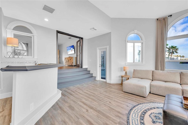 living room with light wood-type flooring