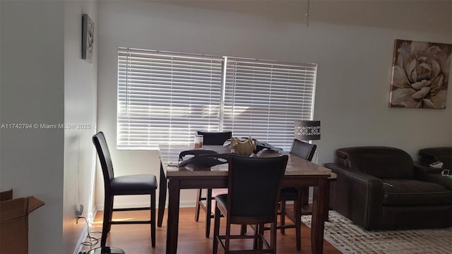 dining space with light hardwood / wood-style floors