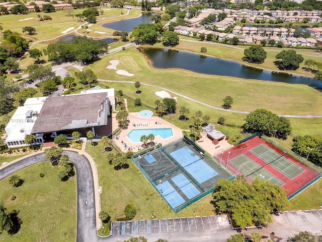 aerial view with a water view