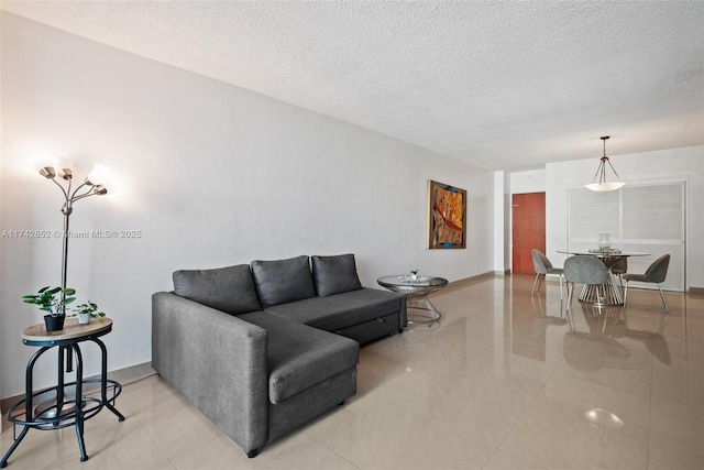 living room featuring a textured ceiling