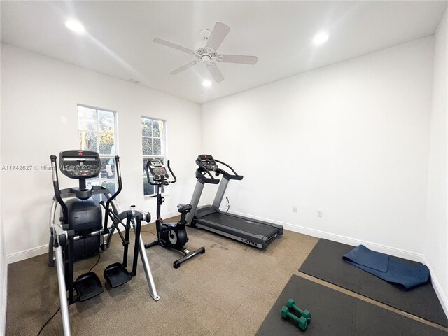 6411 Osprey Landing St, Davie, FL 33314 - workout area with baseboards, a ceiling fan, and recessed lighting