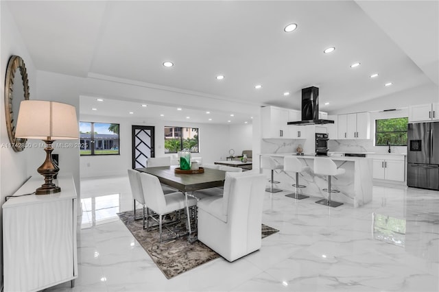 dining area featuring sink