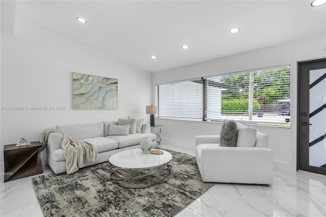 living room with lofted ceiling