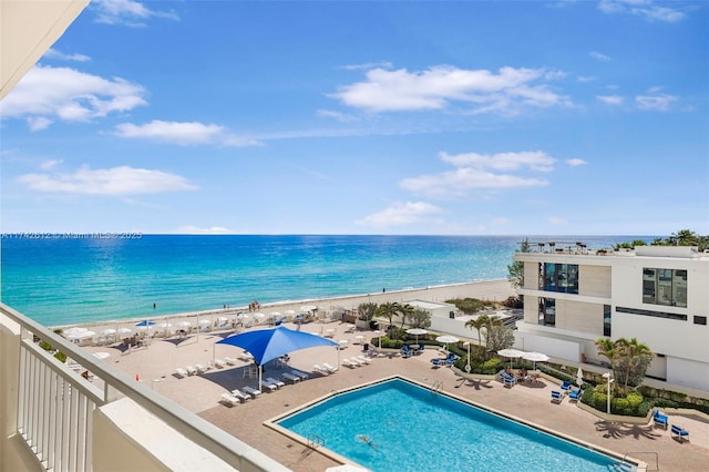 property view of water featuring a view of the beach