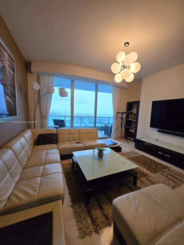 living room with a chandelier