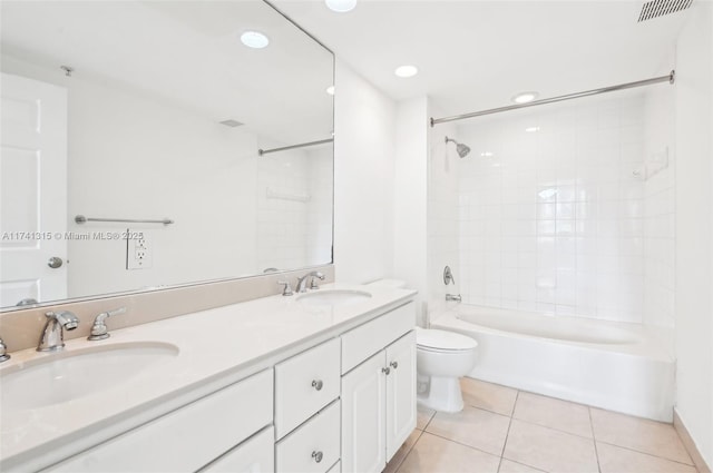 2000 N Bayshore Dr Unit 304, Miami, FL 33137 - bathroom featuring tile patterned floors, toilet, double vanity, bathing tub / shower combination, and recessed lighting