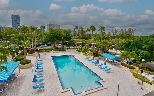 view of swimming pool with a patio area