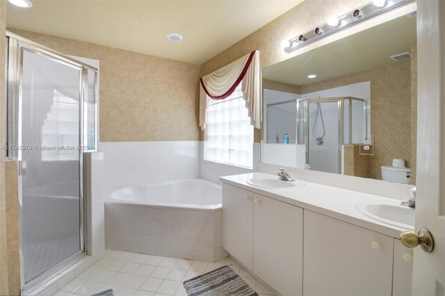 12239 SW 140th St, Miami, FL 33186 - bathroom featuring tile patterned flooring, a stall shower, a bath, and double vanity
