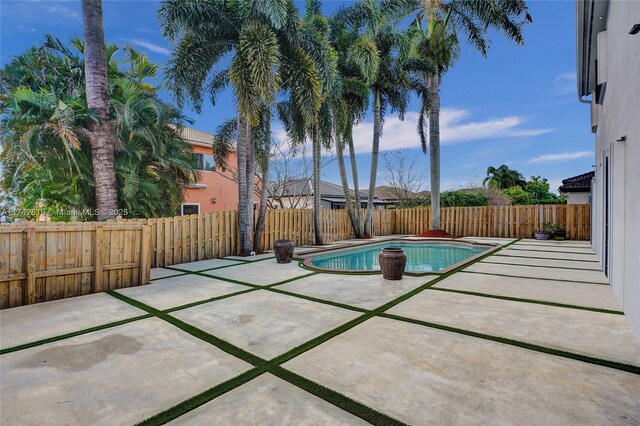 view of swimming pool featuring a patio area