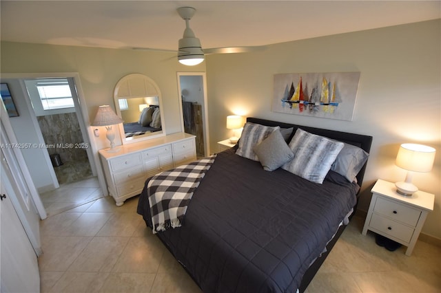 bedroom with light tile patterned floors