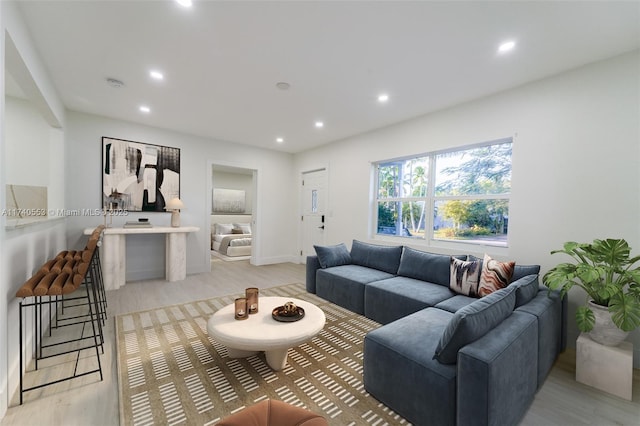 living room with light wood-type flooring