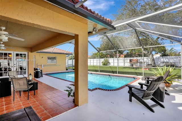 view of pool featuring a lanai and a patio