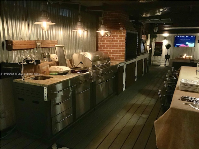 interior space featuring sink and dark wood-type flooring