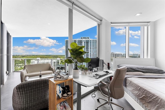 bedroom with floor to ceiling windows