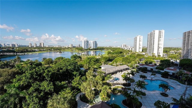 aerial view featuring a water view