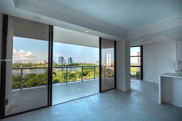 entryway featuring a water view