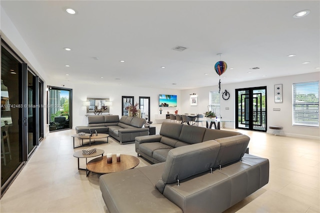 living room with french doors