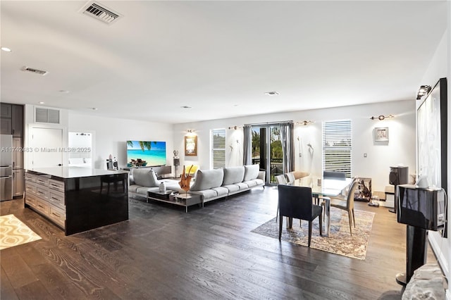 living room featuring dark hardwood / wood-style floors