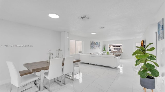 dining space with a healthy amount of sunlight and a textured ceiling