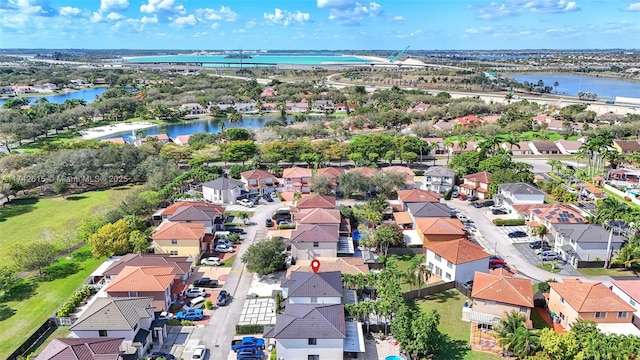 bird's eye view featuring a water view