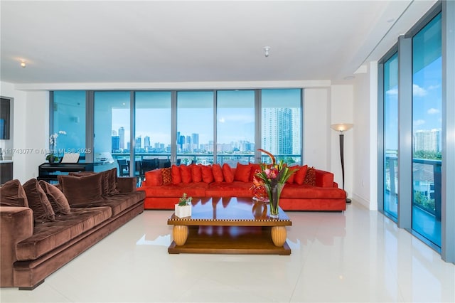 living room with expansive windows