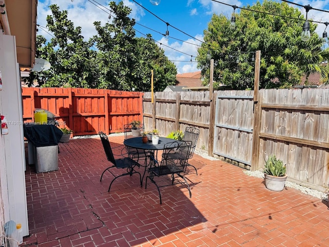 view of patio featuring outdoor dining space and a fenced backyard