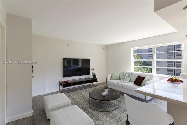 living room with dark wood-type flooring