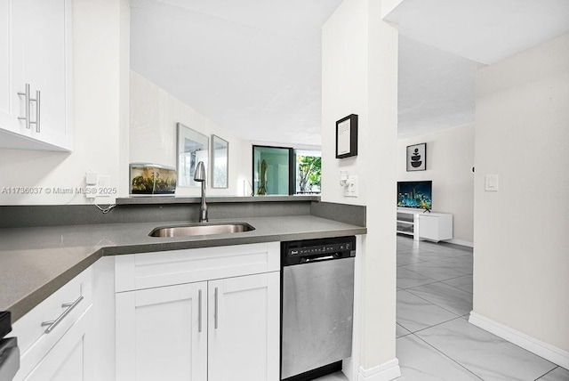 kitchen with white cabinets, sink, and dishwasher