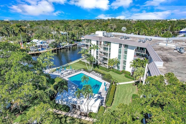 aerial view with a water view