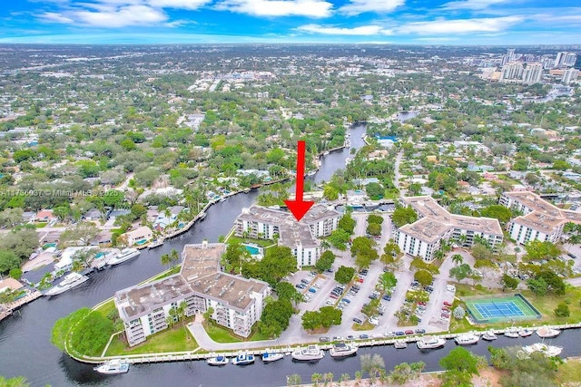 bird's eye view featuring a water view