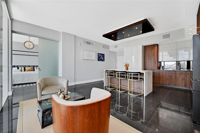 bar with stainless steel fridge