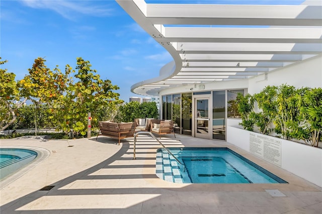 1135 103rd St Unit 602, Bay Harbor Islands, FL 33154 - view of pool with an outdoor hangout area, a patio area, and a pergola