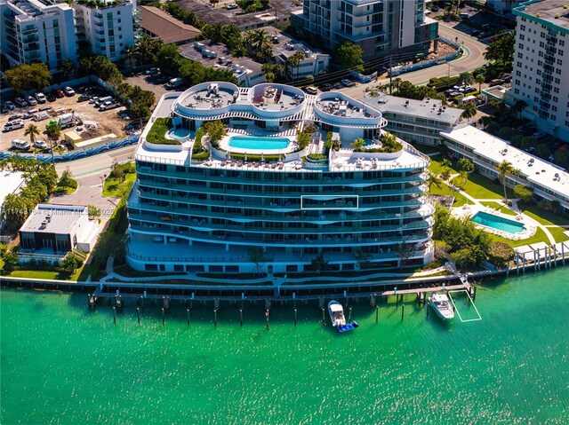 1135 103rd St Unit 602, Bay Harbor Islands, FL 33154 - aerial view of a pool and a large body of water