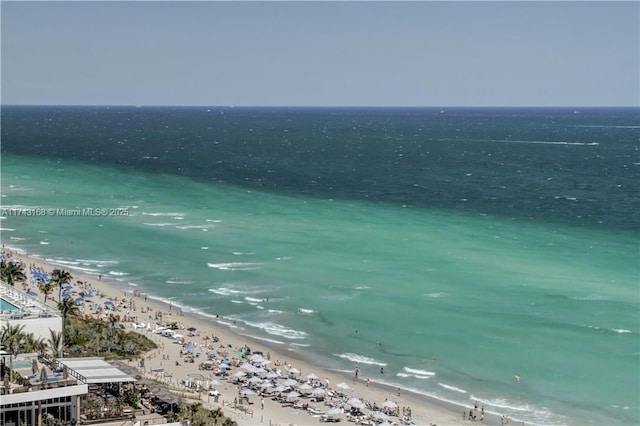 property view of water featuring a beach view