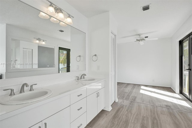 bathroom with hardwood / wood-style flooring and vanity