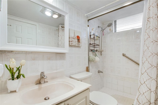 bathroom featuring vanity, toilet, and a shower with shower curtain