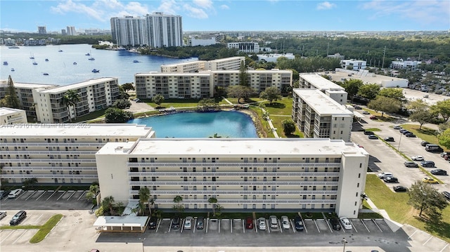 aerial view with a water view