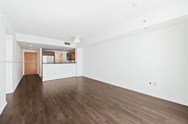 unfurnished living room featuring dark hardwood / wood-style floors