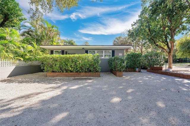 single story home featuring fence and stucco siding