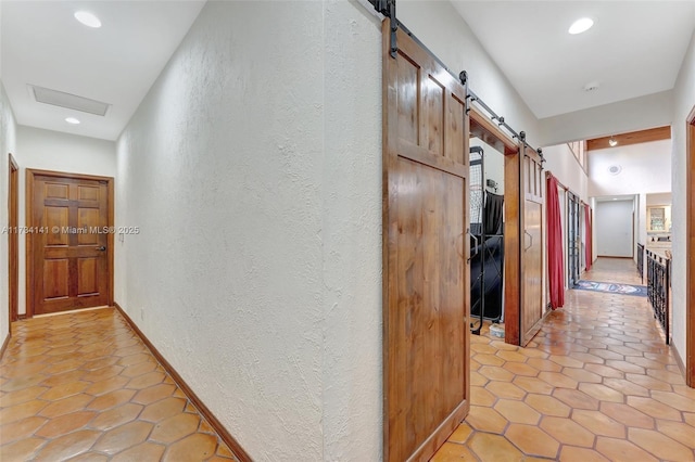 hallway with a barn door