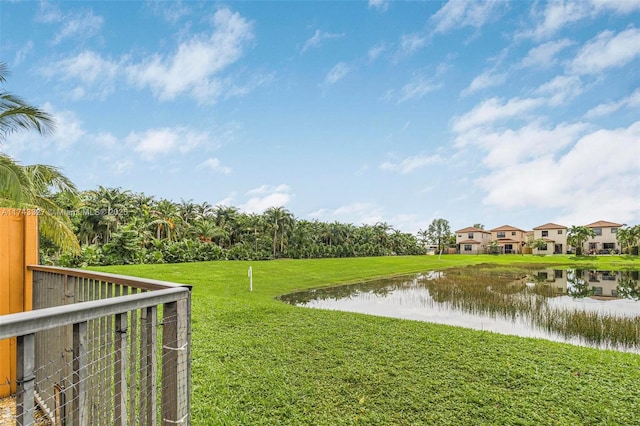 view of yard with a water view