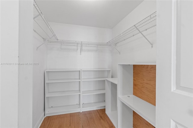 walk in closet with hardwood / wood-style floors