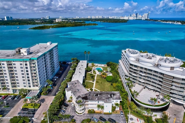 aerial view with a water view