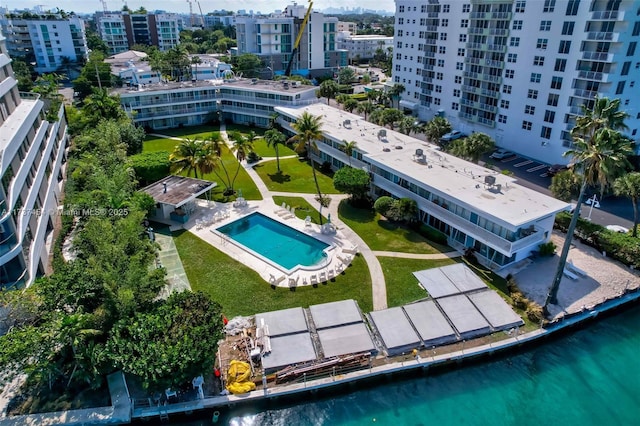 bird's eye view featuring a water view