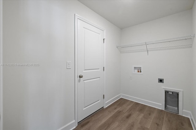 laundry room with hardwood / wood-style flooring, washer hookup, and electric dryer hookup