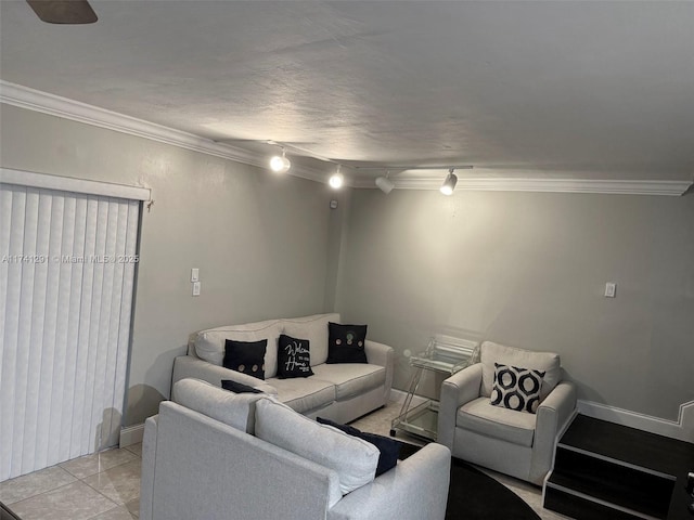 9050 NW 28th St Unit 110, Coral Springs, FL 33065 - living area with light tile patterned floors, baseboards, and ornamental molding
