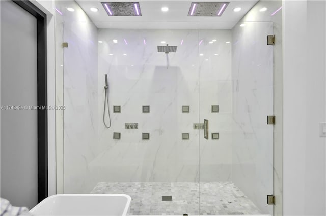 bathroom featuring plus walk in shower