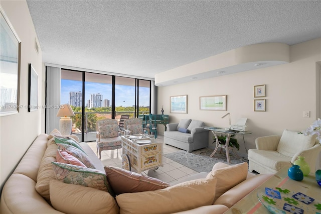 20281 E Country Club Dr Unit 403, Aventura, FL 33180 - tiled living area with a textured ceiling, a view of city, and a wall of windows